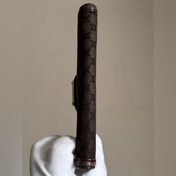 Celine Brown Macadam Canvas and Croc Embossed Leather French Wallet - Picture 6 of 15